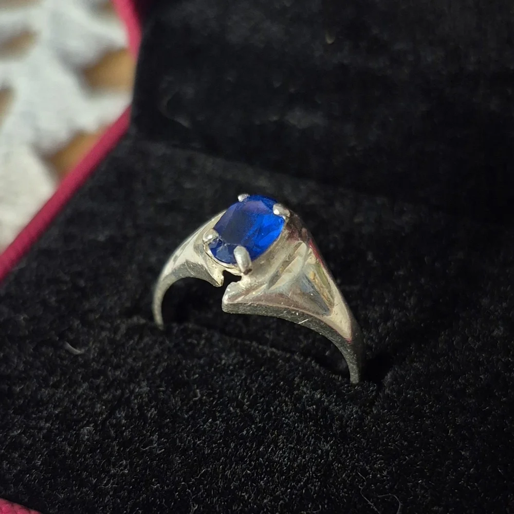 Vintage Blue Gemstone & 925 Silver Ring sz 7 - Picture 9 of 14